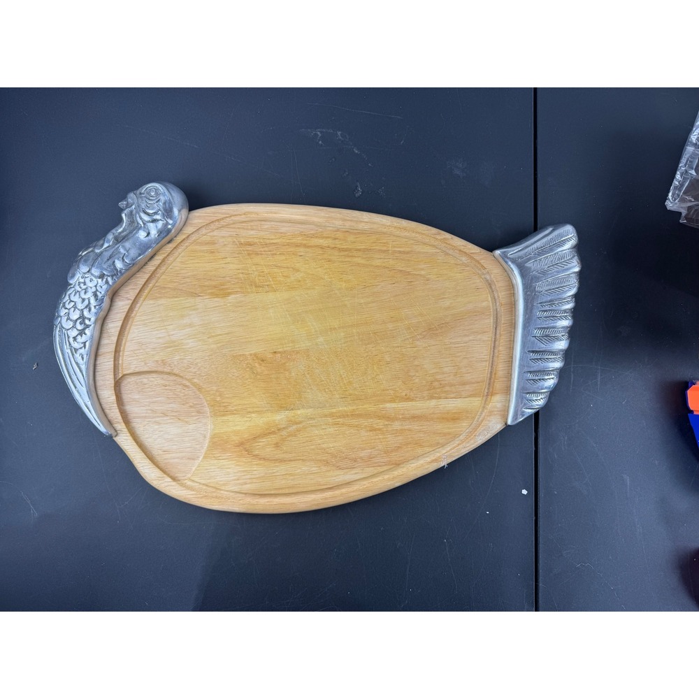 Winsome Wood Vintage Turkey Cutting Board Serving Platter Metal Head Tail 22in